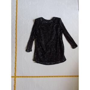 Vintage Laurence Kazar Black Sequin Beaded Medium M Long Sleeve Blouse 90s